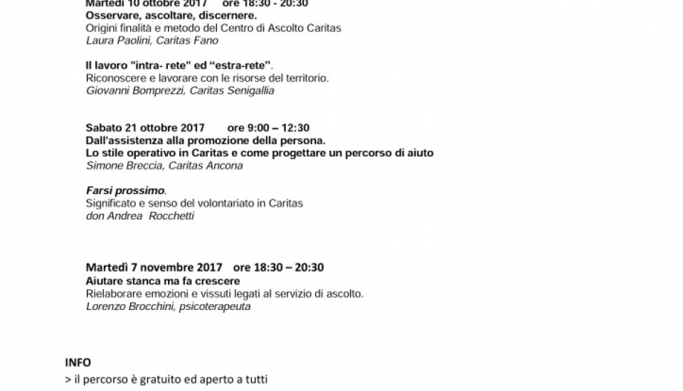 Mettiamoci in ascolto – Percorso per chi vuole iniziare un servizio Mettiamoci in ascolto – Percorso per chi vuole iniziare un servizio